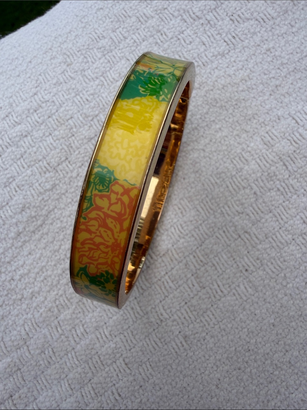 Lilly Pulitzer  Floral Enamel hinged Bangle Bracelet in Yellow/Green/Pink
